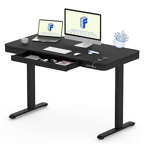 FLEXISPOT Comhar Electric Standing Desk with Drawer Desktop & Adjustable Frame Quick Install w/USB Charge Ports (Black, Wood) - Black - 48" Wood