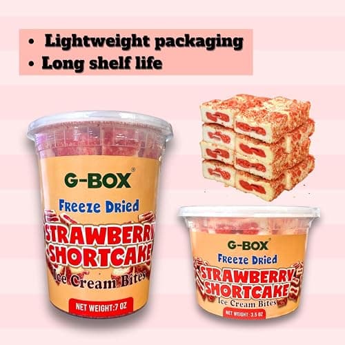 G-BOX Freeze Dried Ice Cream| Crunch Strawberry Shortcake Ice Cream Bites - Perfect for Camping, Outdoor, and Party - Air-tight Sealed in a Deli Container (7 OZ Strawberry Shortcake) thumbnail 4