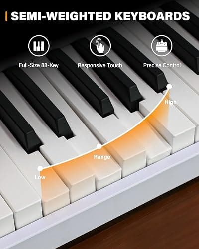 AiJoy 88-Key Piano Keyboard with Semi-Weighted Keys Portable Folding Piano, 128 Tones, Speakers, USB-MIDI, Carry-Bag, Sustain Pedal, Stand Electric Keyboard Piano for Beginners, White thumbnail 3