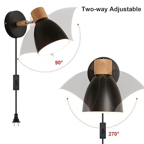 Eyooer Wall Sconces Plug in, Swing Arm Wall Lamp with Power Cord, Black Plug in Wall Lighting Fixtures Set of Two, Bedside Wall Mounted Reading Lamp with Switch, for Bedside Bedroom Hallway thumbnail 4