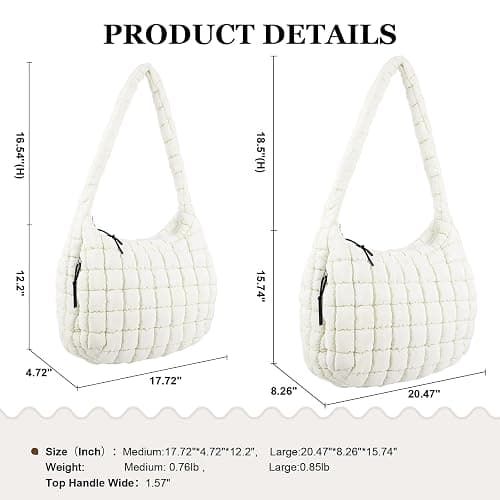 Quilted Puffer Tote Bag Puffy Crossbody Shoulder Bag with Zipper, Nylon Hobo Handbag Travel Carryall Bags for Women Girls thumbnail 3