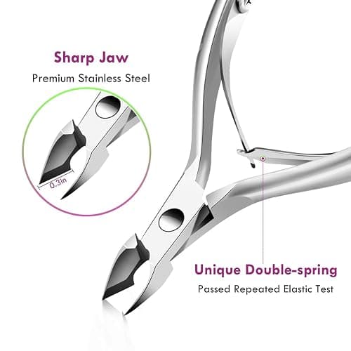 Cuticle Trimmer Cuticle Remover with Cuticle Pusher, XUNXMAS Professional Stainless Steel Durable Pedicure Manicure Tools Cutter Nipper Scissor Clipper for Fingernails and Toenails Dead Skin Silver thumbnail 2