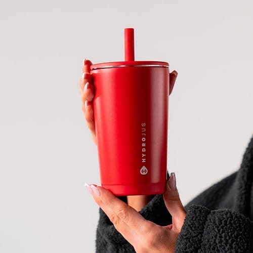 HydroJug Everyday Tumbler 14 oz – Ceramic-Lined Insulated Tumbler with Straw and Soft-Touch Lid, Cup Holder Friendly, Double-Wall Vacuum Insulation, Reusable Travel Cup – Alumni Red thumbnail 6