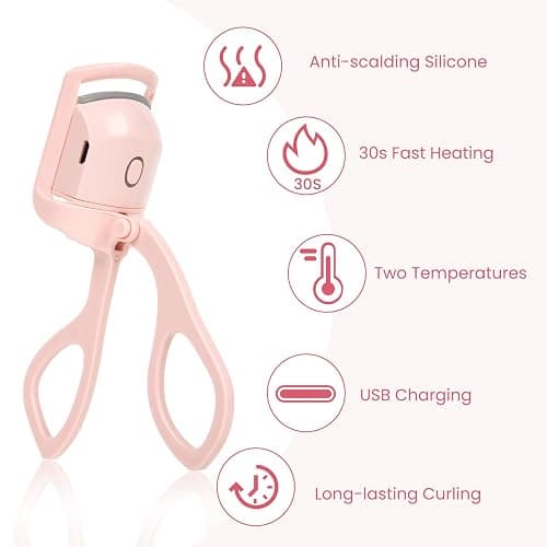 Electric Heated Eyelash Curler for Women – USB Rechargeable Heated Lash Curler with Quick Heat-Up, Multi-Temp Settings, 24H Natural Curl, Anti-Scald Silicone, Portable Makeup Tool, Pink thumbnail 2