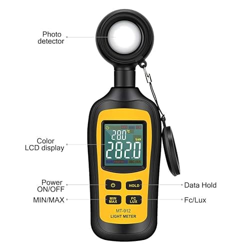 Light Meter Digital Illuminance Meter Handheld Ambient Temperature Measurer, Range up to 200,000 Lux, Luxmeter with 4 Digit Color LCD Screen thumbnail 5