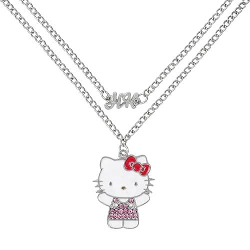 KIDS EUROSWAN Hello Kitty Girls Silver Plated Cartoon Pendant Necklace Set - Image 1