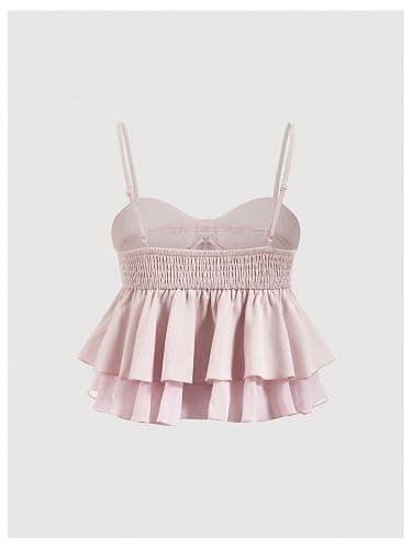 WDIRARA Women's Sweetheart Neck Peplum Top Ruffle Hem Babydoll Cami Tops thumbnail 2