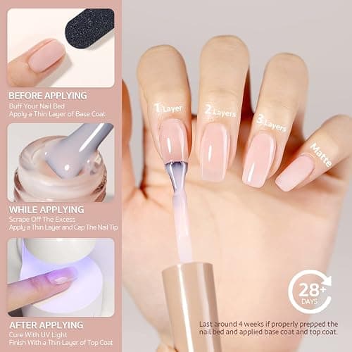 GAOY Sheer Light Pink Gel Nail Polish, 16ml Jelly Milky White Peach Translucent Color 1352 UV Light Cure Gel Polish for Nail Art DIY Manicure and Pedicure at Home thumbnail 5