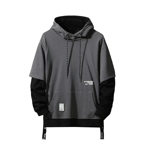 GURUNVANI Contrast Color Pullover Hoodie Mens Patchwork Hoodies Men - Image 1