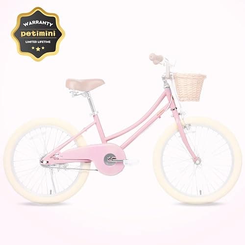 Petimini Girls Bike with Basket for 2-12 Years Old Kids, 12 14 16 18 20 Inch Bicycle with Bell Training Wheels, Multiple Colors - Pink - 20 Inch With Kickstand & Dual Hand Brakes thumbnail 6