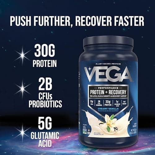 Vega Sport Vegan Protein Powder + Recovery - 30g Plant Based Protein per Serving, Chocolate, 19 Servings, 5g BCAAs, Probiotics, NSF Certified, for Shakes & Smoothies, 1.8lbs (Packaging May Vary) thumbnail 3