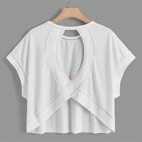 Open Back Tops for Women Backless Workout Short Sleeve Shirts Gym Yoga Athletic Tshirt 2025 Slouchy Crop Running Tees thumbnail 5