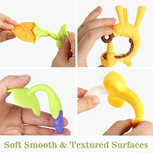 Chuya Teething Toys (4 Pack) Teething Toy for Baby, Teach Teeth Brushing ,BPA-Free,Chew Toy for Infants Toddlers Silicone Baby Teethers Giraffe Fruit Teething Stick for Babies 3 Months+ thumbnail 4