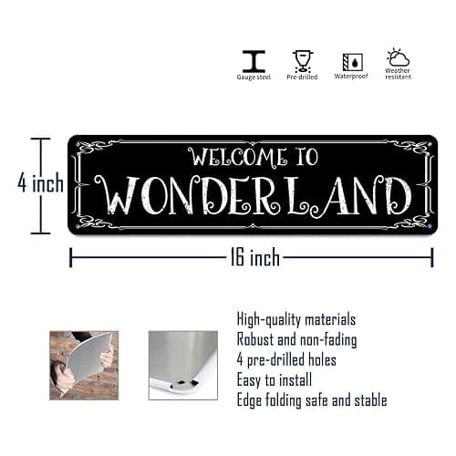 Horror Room Decor Witchy Wall Decor Welcome To Wonderland Sign Emo Room Gothic Farmhouse Home Trippy Bedroom In Wonderland Bathroom Decor 16 X 4 Inch thumbnail 3