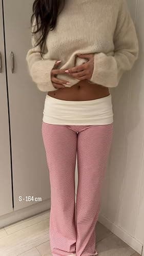 Pivanzore Fold Over Yoga Pants for Women Low Rise Wide Leg Leggings Sweatpants Y2k Cozy Stretchy Foldover Lounge Pants thumbnail 3