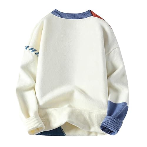 GURUNVANI Patchwork Sweater Mens Colorblock Jumper Cable Knitted Pullover Oversized thumbnail 2