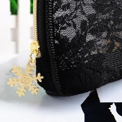 Travel Makeup Bags, Portable Transparent Lace Organizer Bag for Cosmetic and Toiletries, Small Pouch with Snowflake Zipper for Women Handbag Essentials Used for Work, Gym, and Camping (Black,L) thumbnail 5