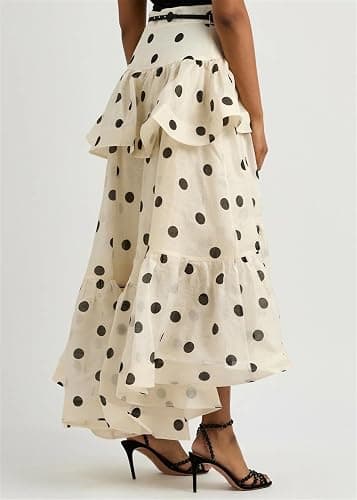 THLAI Women Polka Dot Maxi Skirt Ruffle Layered Long Skirt High Waist Asymmetrical Midi Skirt Summer Skirt thumbnail 5