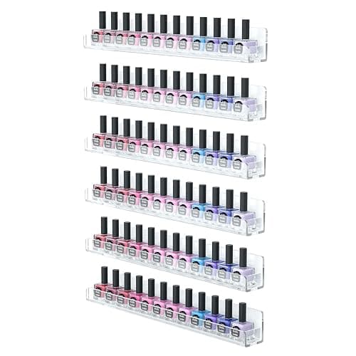 FEMELI Nail Polish Wall Rack: 6 Shelves 15 Inch Clear Acrylic Nail Polish Organizer for 66-90 Bottles Multi-Purpose Acrylic Floating Shelves (15 Inch, Clear) - Image 1