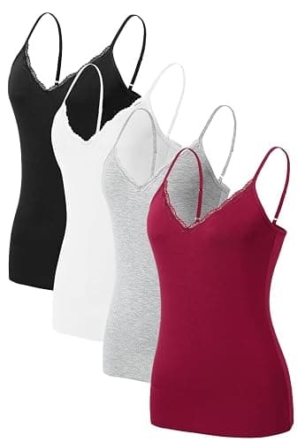 Vislivin Women V-Neck Tank Top with Lace Trim Camisole Adjustable Spaghetti Strap Sleeveless Undershirt - Image 1