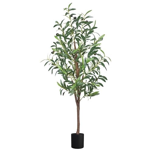 CETRD Artificial Olive Tree, 4FT Tall Faux Olive Trees 48in Outdoor Fake Potted Silk Plant with Trunk and Realistic 436 Leaves and 16 Fruits for Modern Office Home Decor（1pack） - Image 1