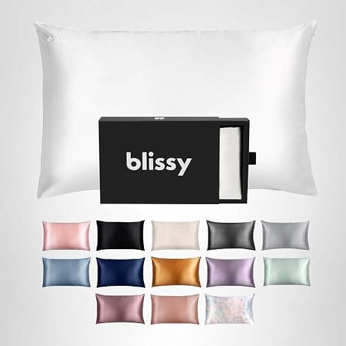 Blissy Silk Pillowcase - 100% Pure Mulberry Silk - 22 Momme 6A High-Grade Fibers - Silk Pillow Cover for Hair & Skin - Regular, Queen & King (Blissy White, Standard) thumbnail 10