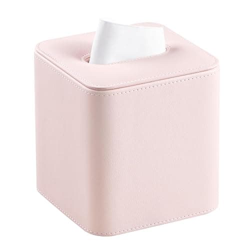 MEIBOOCH PU Leather Tissue Box Cover with Magnetic Closure, Square Tissue Box Holder with Rounded Edges Design (Pink, Square) - Image 1