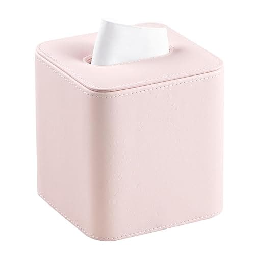 MEIBOOCH PU Leather Tissue Box Cover with Magnetic Closure, Square Tissue Box Holder with Rounded Edges Design (Pink, Square) - Square - Pink