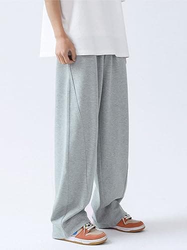 OYOANGLE Men's Drawstring Elastic Waist Baggy Sweatpants Y2K Loose Wide Leg Long Pants with Pocket thumbnail 2