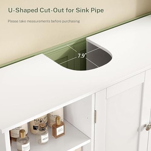 TEENFON 35.4" Pedestal Sink Storage Cabinet with 2 Doors and Adjustable Shelves, Bathroom Sink Cabinet, Under Sink Storage with U-Shape Cut-Out, White thumbnail 6