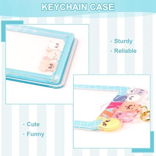 SKZO Keychain Photocard Holder Keychain Photo Frame Keychains Animals Cartoon Photo Sleeve Idol Card Holder Protective Case for Stray Fans (Blue) thumbnail 4