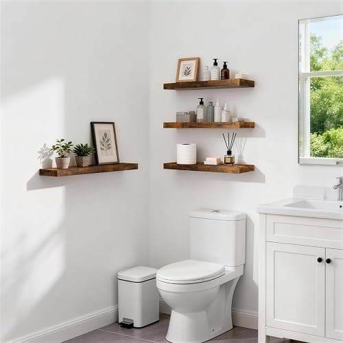 BAYKA Floating Shelves Set of 2, 22.5 inches Farmhouse Rustic Wood Wall Mounted Shelves for Bathroom, Bedroom, Living Room or Kitchen, Hanging Shelf Decor Book with 22lbs Capacity, Rustic Brown thumbnail 2