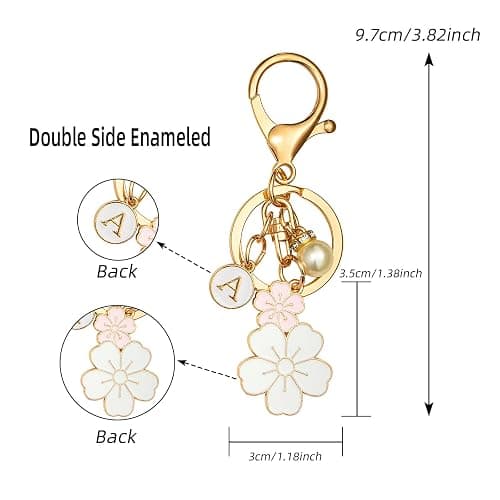 Manlosen Cute Stainless Steel Gold Keychain Initial Letter Keys Charm Gifts for Women with Key Ring Purse Charms for Handbags - White-a thumbnail 2