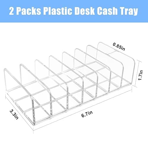 2pcs Mail Organizer Plastic Cash Tray, 7 Sections Acrylic Clear Plastic Mail Organizer, 6.6 x 3.3 inch Desk Divider Holder for Cash Envelope Mail Bill Card Makeup Palette thumbnail 2