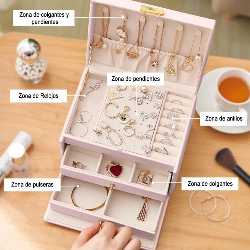 Caja de Almacenamiento, E T EASYTAO Cubo de Organizador con Cerradura, Caja de Almacenamiento de Cuero para Anillos, Pendientes, Collares, Pulseras, Etc, Perfecto Regalo para Mujeres (Rosa) thumbnail 3