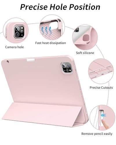 SQBEBS New Case for iPad Pro 12.9 inch 6th/5th/4th Generation 2022/2021/2020 with Pencil Holder, Smart Stand Case with Soft TPU Back Cover for iPad Air 13 inch 2024, Auto Sleep/Wake, Pink thumbnail 6