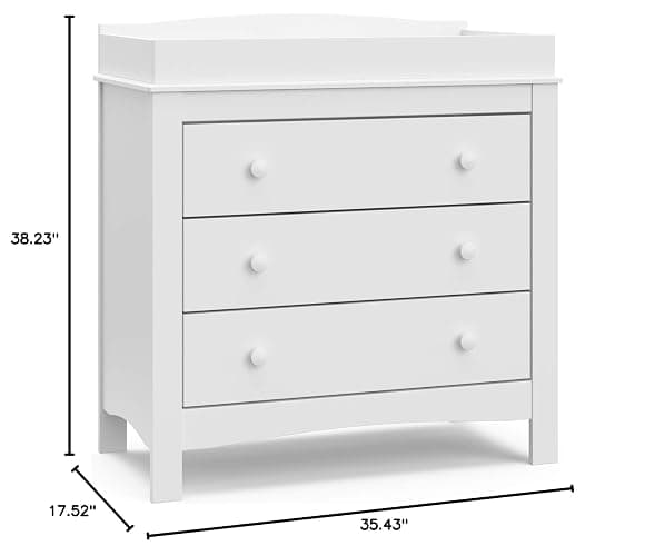 Graco Noah 3 Drawer Chest with Changing Topper (White) – GREENGUARD Gold Certified, Baby Dresser With Changing Table Top, Dresser for Nursery, 3 Drawer Kids Dresser - White - 3 Drawer Chest thumbnail 3
