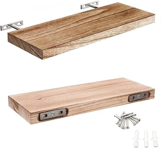 Live Edge Corner Wall Shelf, Solid Wood, Natural Grain, Floating Mount (20" W X 6" D X 1.5" (Inches)) thumbnail 5