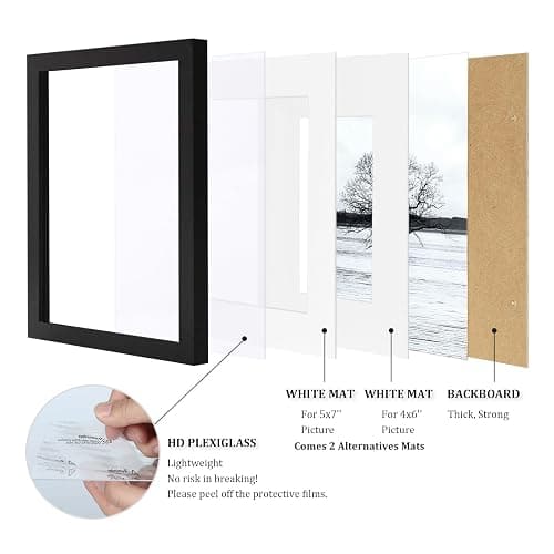 Egofine 8x10 Picture Frames Set of 4, Made of Solid Wood Covered by Plexiglass 4x6 and 5x7 with Mat or 8x10 without Mat, for Table Top Display and Wall Mounting Photo Frame Black thumbnail 5