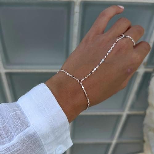 3PCS 14K Gold-Plated Hand Chain Bracelets for Women, Stack Bracelets Set Adjustable, Trendy Dainty Ring Bracelet Hand Chain thumbnail 8