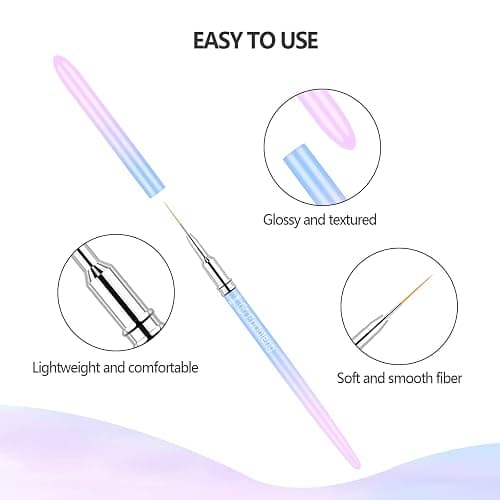 Liner Brush for Nails, 6Pcs Thin Nail Art Brushes Professional Nail Detail Brush for Gel Polish Sizes 5/7/9/11/15/25mm (Blue and Pink) | Sizes 5/7/9/11/15/25mm (Blue and Pink), Professional Nail Detail Brush, Soft Non-Deforming Fiber Heads, For Gel Polish thumbnail 3