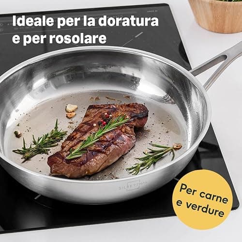 SILBERTHAL Padella acciaio inox 28 cm - Induzione gas e forno 400ºC - Senza rivestimento 18/10 - Triplo fondo thumbnail 3