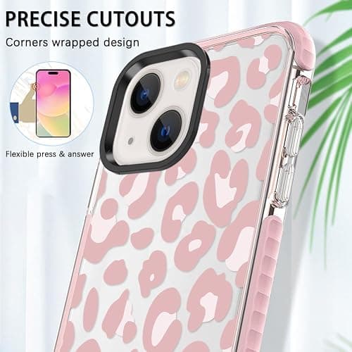 ZIYE Clear Case for iPhone 15 Cover Pink Leopard Design Shockproof Soft TPU Bumper Protective Phone Case for Women Girls Girly Cute Phone Case - iPhone 15 - Pink Leopard Print thumbnail 5