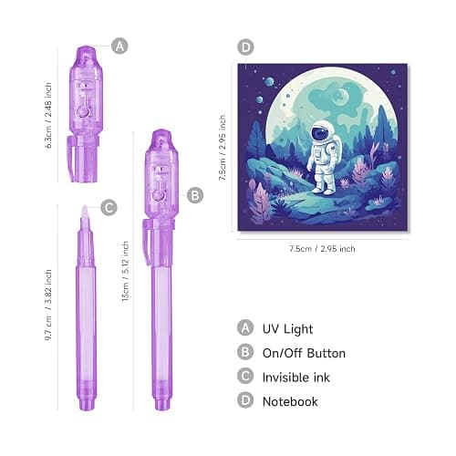 EODVICS Invisible Ink Pens 12 Pack with Notebook and UV Pen Light, Party Favors for Kids 8-12, Christmas Stocking Stuffers, Thanksgiving Halloween Goodie Bag Gifts thumbnail 3