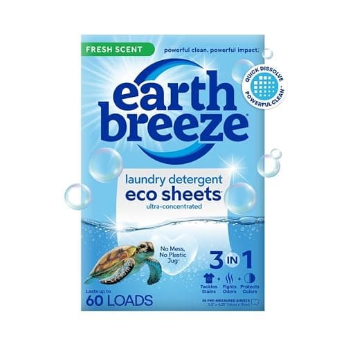 Earth Breeze Laundry Detergent Sheets Fresh Scent - 60 Loads Eco Liquidless Soap - Travel-Friendly for Hot & Cold Cycles, Tackles Tough Stains & Odors - Gentle on Skin, 30 Ct - Image 1