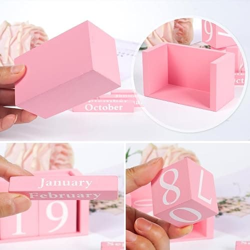 Notakia Pink Decor Wooden Desk Blocks Calendar Perpetual Block Cute Office Pink Desk Accessories Preppy Room Decor for Women thumbnail 5