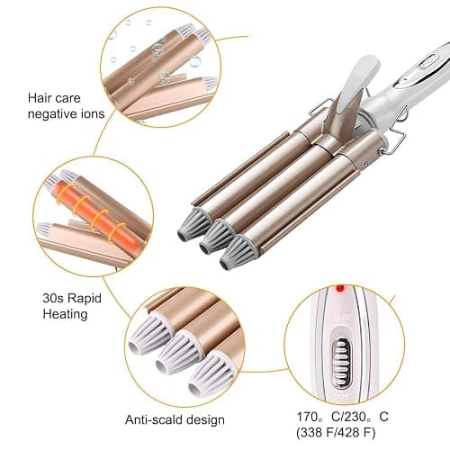 MENQANG Fer à boucler onduler, 3 Barils Fer à Onduler Fer à onduler Grandes Bigoudis pour Cheveux Long/Courts pour Femme Diamètre 22mm thumbnail 4