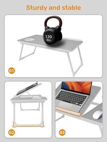 Lap Desk for Couch/Sofa/Floor, 5-Angle Adjustable Bed Desk with Foldable Legs &Cup Holder, Light Weight Bed Tray Table for Writing/Eating/Reading, Portable Laptop Stand for Adults, Kids thumbnail 7