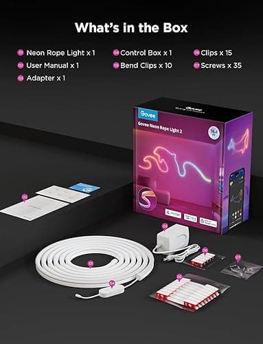 Govee Neon Rope Light 2, 5m RGBIC Neon LED Strip Lights with Shape Mapping, Work with Matter, Alexa and Google Assistant, LED Rope for Wall Decor - 5m thumbnail 9