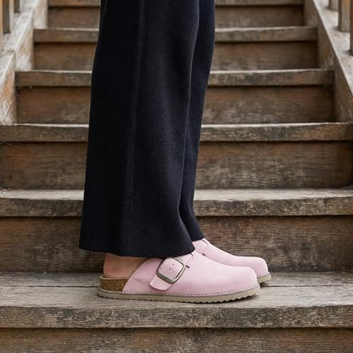 CUSHIONAIRE Women's Blain Genuine Suede Slip-On Clogs with + Memory Foam & Chic Buckle Mule - Comfortable, Non-Slip, Wide Widths Available thumbnail 5